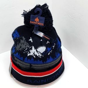 RAINFOREST BEANIE HAT, NAVY, LINED WITH FLEECE FOR WARMTH, UNISEX